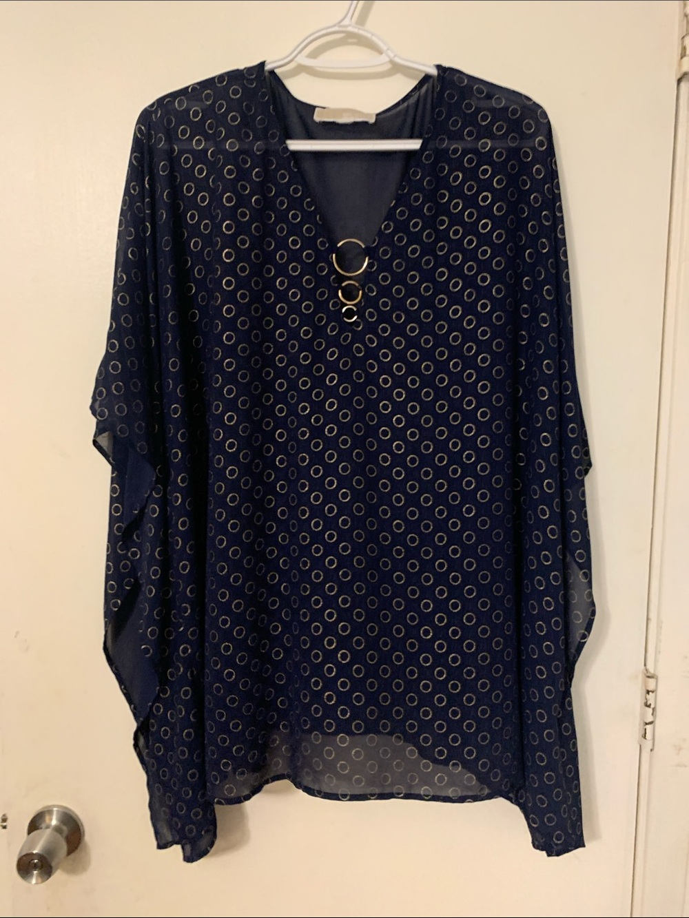 Michael Kors Navy Blue Circle-Print Tunic with Gold Rings - Picture 1 of 4